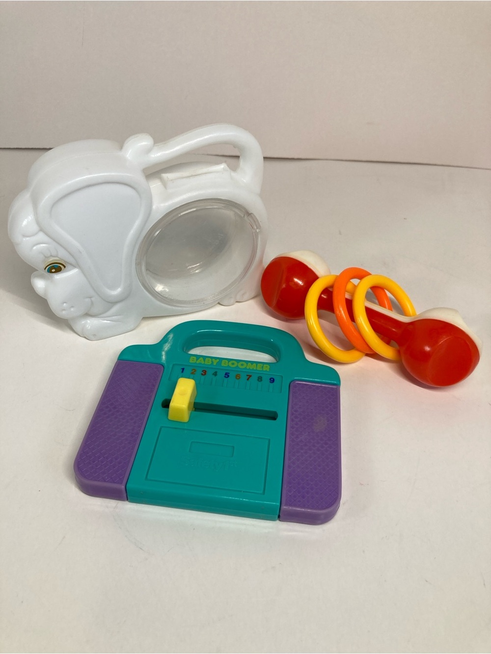 Vintage 90s Baby Toys Safety 1st Baby Boomer Rattle Coin Bank Elephant